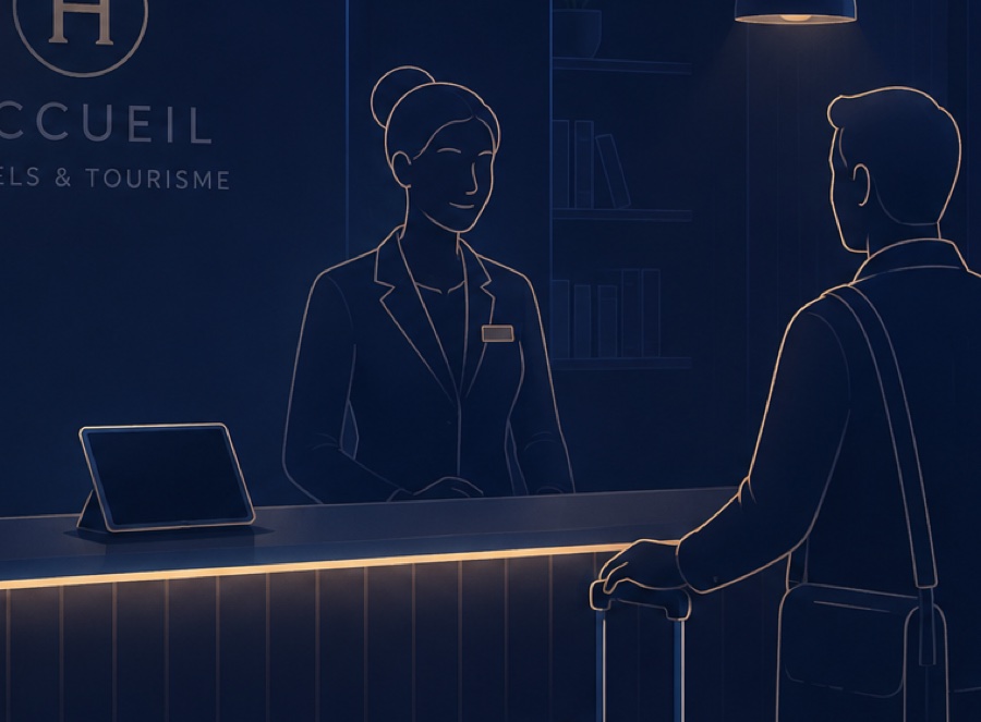 Accueil d'hôtel — traduction en direct sur l'iPad du comptoir